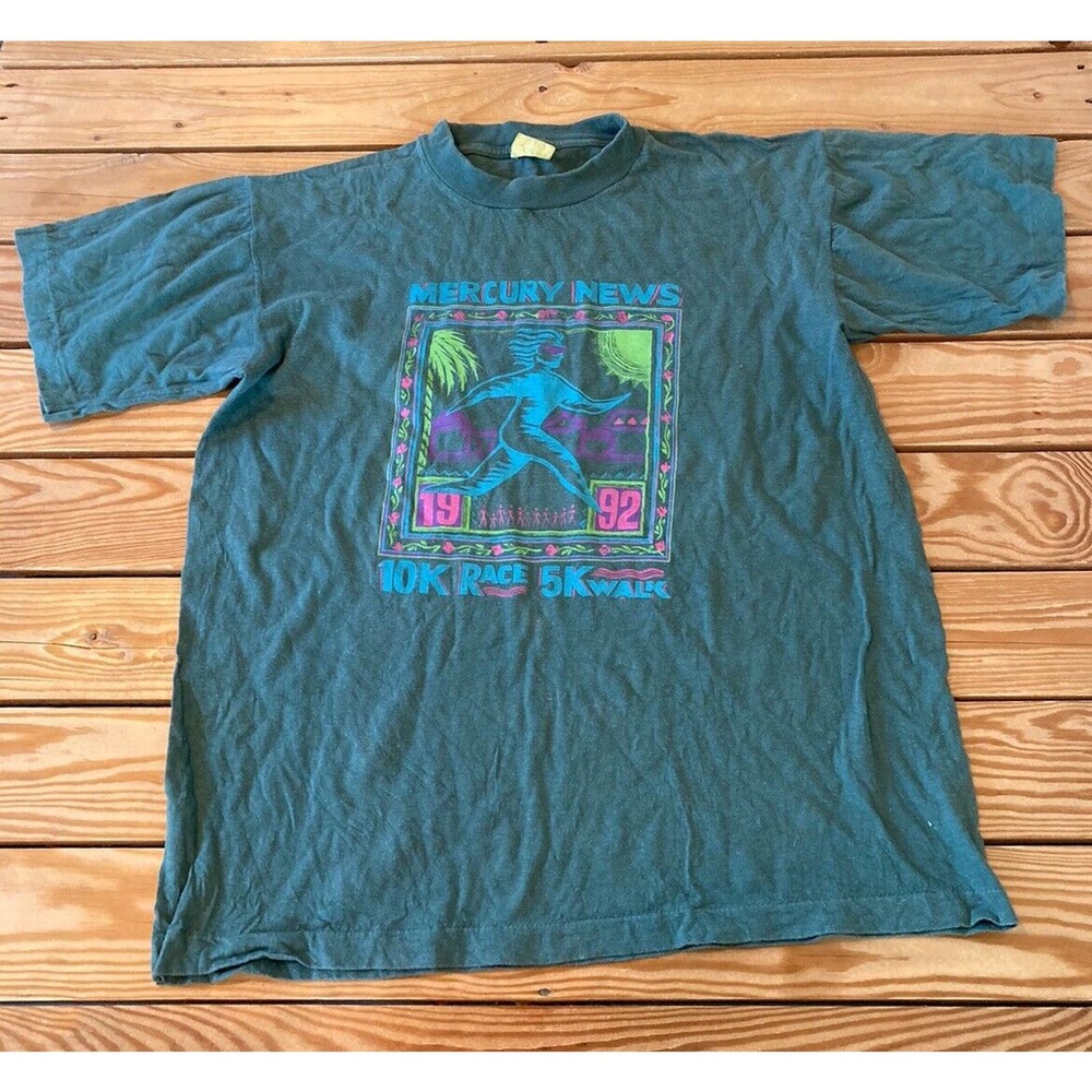 Vintage Mercury News Short Sleeve 10K Race T Shirt Size Large Men’s Green